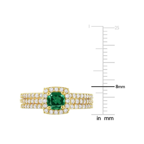 1.50 Carat Lab-Created Emerald and White Sapphire Bridal Wedding Ring Set Sterling Silver
