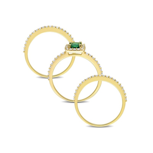 1.50 Carat Lab-Created Emerald and White Sapphire Bridal Wedding Ring Set Sterling Silver