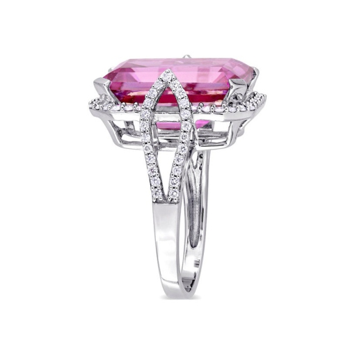 14 1/2 Carat Pink Topaz Ring in 14K White Gold with Diamonds