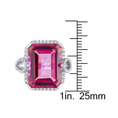 14 1/2 Carat Pink Topaz Ring in 14K White Gold with Diamonds