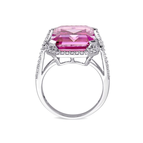 14 1/2 Carat Pink Topaz Ring in 14K White Gold with Diamonds