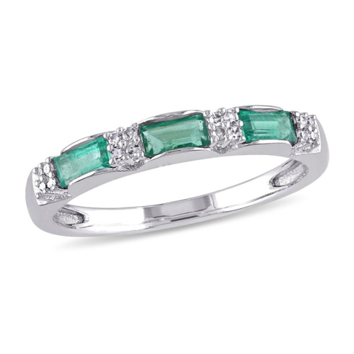 GEM AND HARMONY  1/3 Carat (Ctw) Baguette Emerald Band Ring In 10K Gold In White
