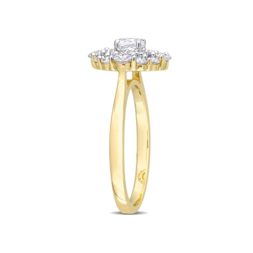 Bague de fiançailles en or jaune 10K ct avec moissanite en grappe créée en laboratoire d'0,98 carat