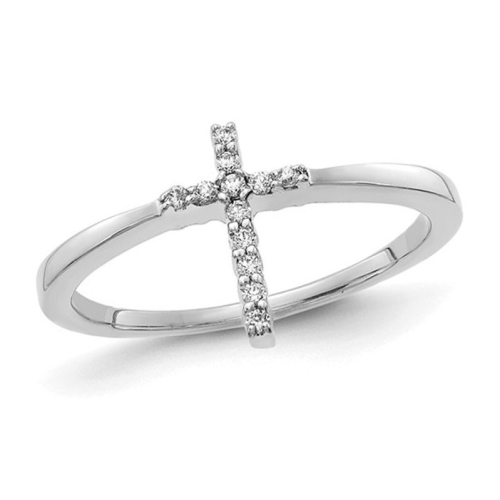 GEM AND HARMONY  14K Gold Cross Ring With Lab-Grown Accent Diamonds In White