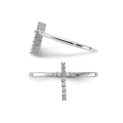 14K White Gold Cross Ring with Lab-Grown Accent Diamonds