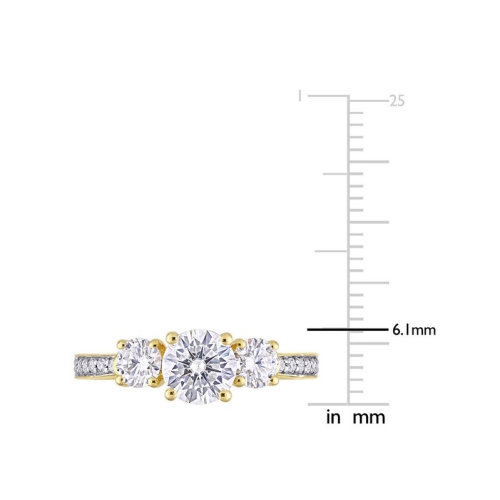 1.30 Carat Lab-Created Three-Stone Moissanite Engagement Ring in 10K Yellow Gold