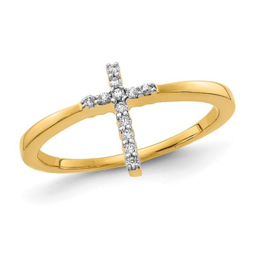 GEM AND HARMONY  14K Gold Cross Ring With Lab-Grown Accent Diamonds In Yellow