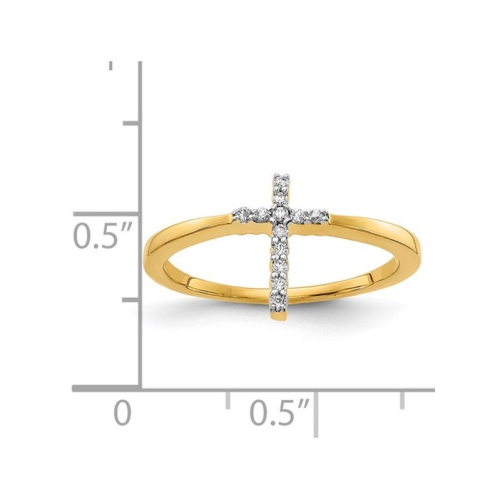 14K Yellow Gold Cross Ring with Lab-Grown Accent Diamonds