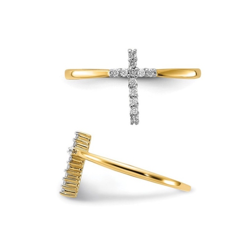 14K Yellow Gold Cross Ring with Lab-Grown Accent Diamonds