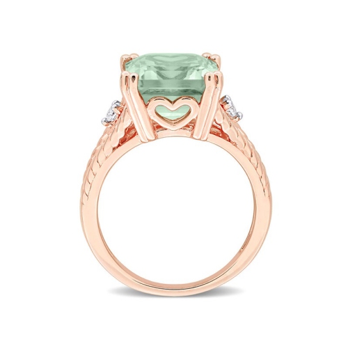 5.67 Carat Green Quartz and White Topaz Ring in Pink Sterling Silver
