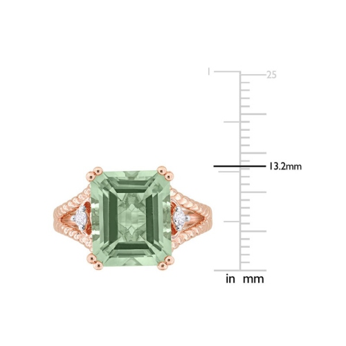 5.67 Carat Green Quartz and White Topaz Ring in Pink Sterling Silver