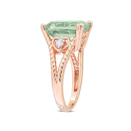 5.67 Carat Green Quartz and White Topaz Ring in Pink Sterling Silver