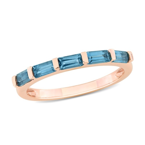 GEM AND HARMONY  1.00 Carat (Ctw) Baguette-Cut London Topaz Band Ring In 10K Rose Gold In Blue