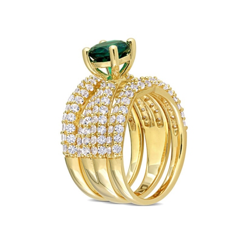 3.75 Carat Lab-Created Emerald and White Sapphire Bridal Wedding Ring Set Sterling Silver
