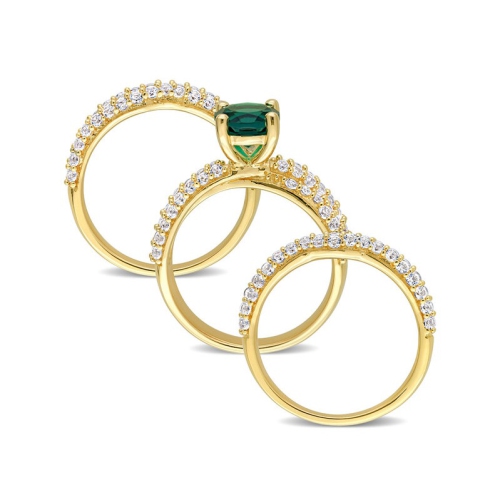 3.75 Carat Lab-Created Emerald and White Sapphire Bridal Wedding Ring Set Sterling Silver