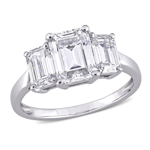 GEM AND HARMONY  2.70 Carat (Ctw) Lab-Created Three-Stone Octagon Moissanite Engagement Ring In 10K Gold In White
