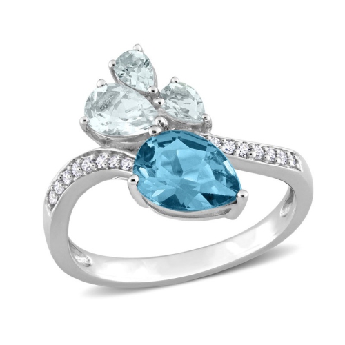 GEM AND HARMONY  1.94 Carat (Ctw) Topaz And Aquamarine Ring In 14K White Gold With Diamonds In Blue
