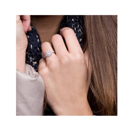 Bague de fiançailles en or blanc 10K ct avec moissanites blanches synthétiques rondes d'1,45&nbsp;carat