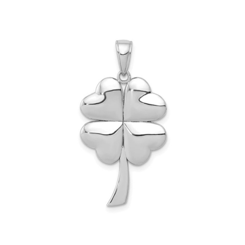 14K White Gold Polished Clover Leaf Heart Charm Pendant