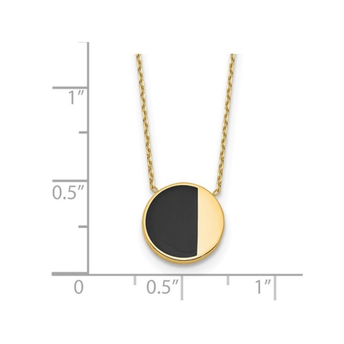 14K Yellow Gold Circle Pendant Necklace with Black Enamel and Chain
