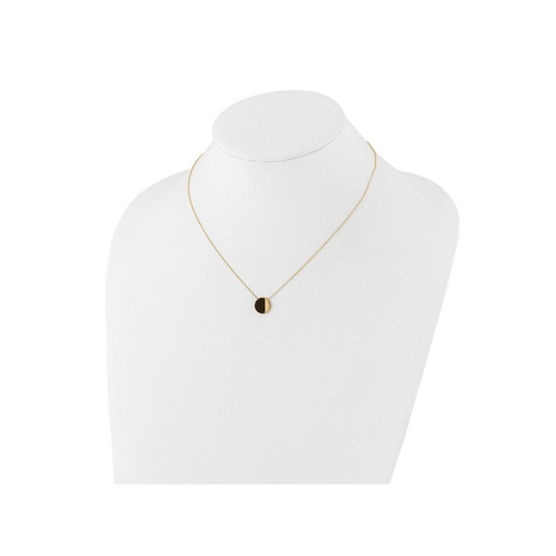 14K Yellow Gold Circle Pendant Necklace with Black Enamel and Chain