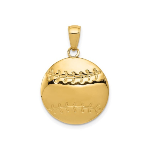 14K Yellow Gold Baseball Charm Pendant