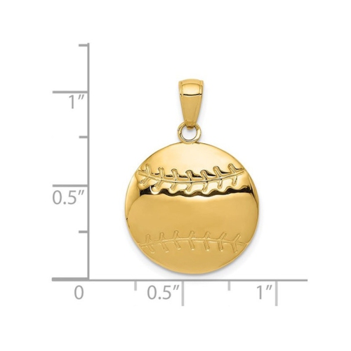 14K Yellow Gold Baseball Charm Pendant
