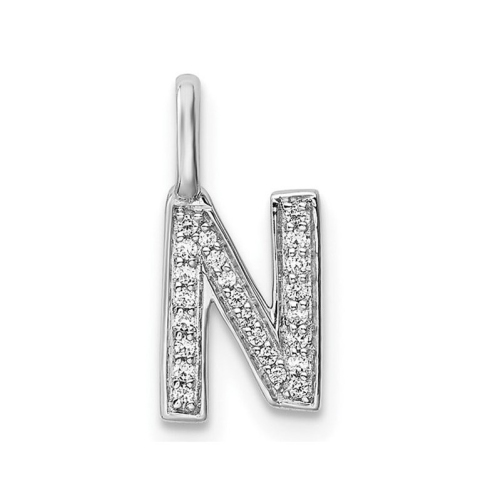 14K White Gold Initial -N- Pendant Charm with Accent Diamonds