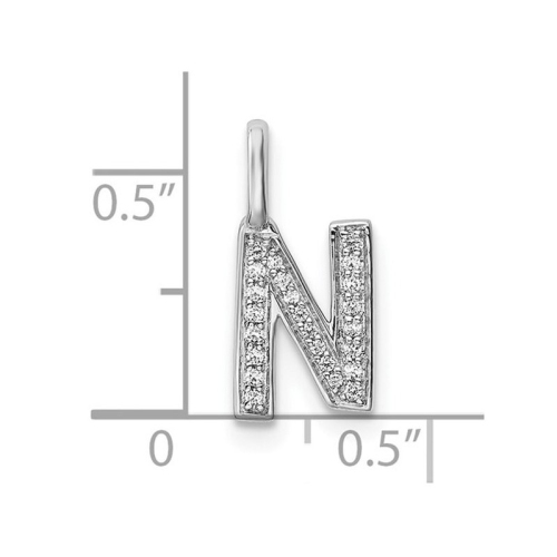 14K White Gold Initial -N- Pendant Charm with Accent Diamonds