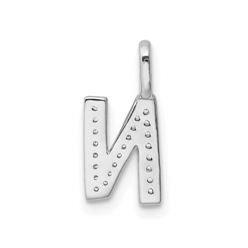 14K White Gold Initial -N- Pendant Charm with Accent Diamonds