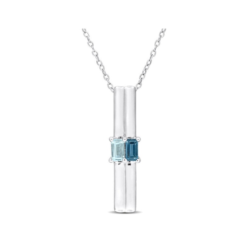 GEM AND HARMONY  4/5 Carat (Ctw) London And Sku Topaz Stick Pendant Necklace In Sterling Silver With Chain In Blue