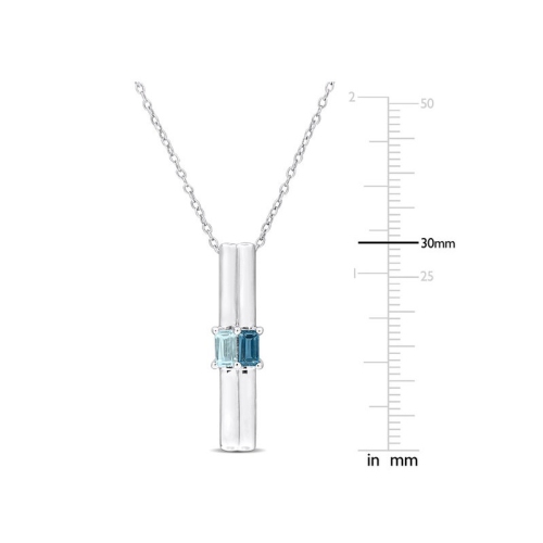 4/5 Carat London and Sku Blue Topaz Stick Pendant Necklace in Sterling Silver with Chain