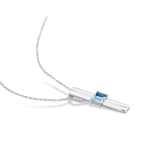 4/5 Carat London and Sku Blue Topaz Stick Pendant Necklace in Sterling Silver with Chain