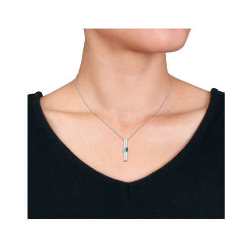 4/5 Carat London and Sku Blue Topaz Stick Pendant Necklace in Sterling Silver with Chain