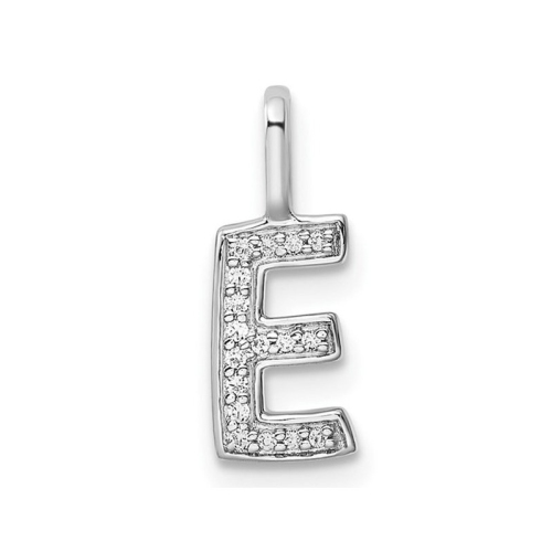 14K White Gold Initial -E- Pendant Charm with Accent Diamonds