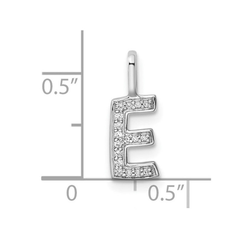 14K White Gold Initial -E- Pendant Charm with Accent Diamonds
