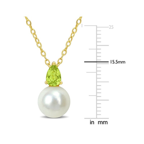 8.5-9mm Freshwater Cultured Drop Pearl Pendant Necklace with Peridot Yellow Sterling Silver with Chain