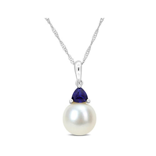 9-9.5mm White Freshwater Cultured Drop Pearl Pendant Necklace in 14K Yellow Gold with Chain