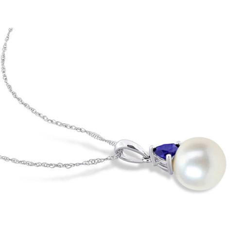 9-9.5mm White Freshwater Cultured Drop Pearl Pendant Necklace in 14K Yellow Gold with Chain