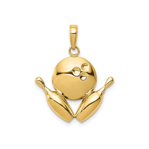 10K Yellow Gold Bowling Ball and Pins Charm Pendant