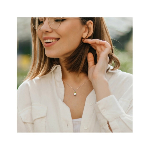 Collier en or blanc 10K ct avec chaîne et pendentif à perle de culture d'eau douce 8-8,5&nbsp;mm avec péridot