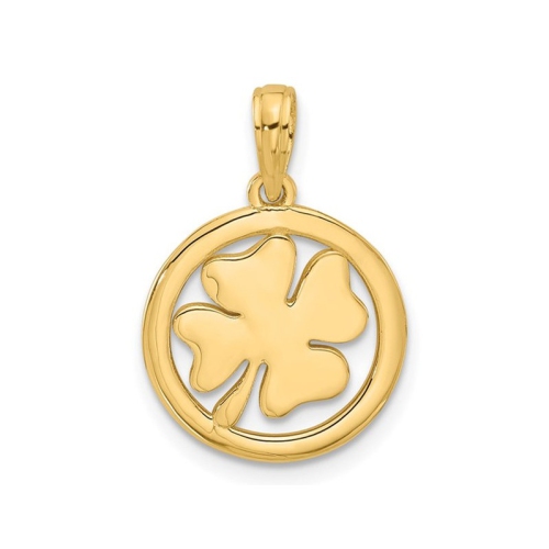 14K Yellow Gold Clover Shamrock Clover Charm Pendant