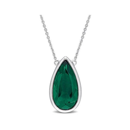 GEM AND HARMONY  5.00 Carat (Ctw) Lab-Created Emerald Drop Pendant Necklace In 14K Gold With Chain In White