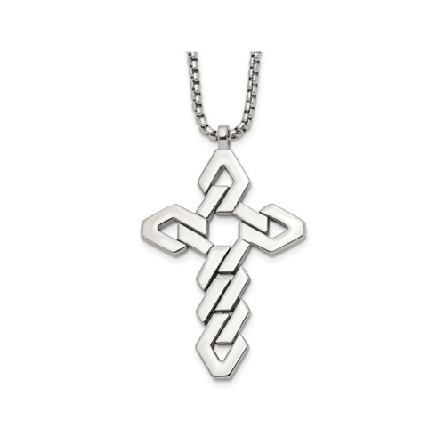 GEM AND HARMONY  Mens Stainless Steel Polished Geometric Cross Pendant Necklace With Chain In Multicolor