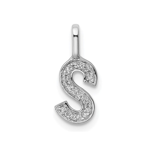14K White Gold Initial -S- Pendant Charm with Accent Diamonds
