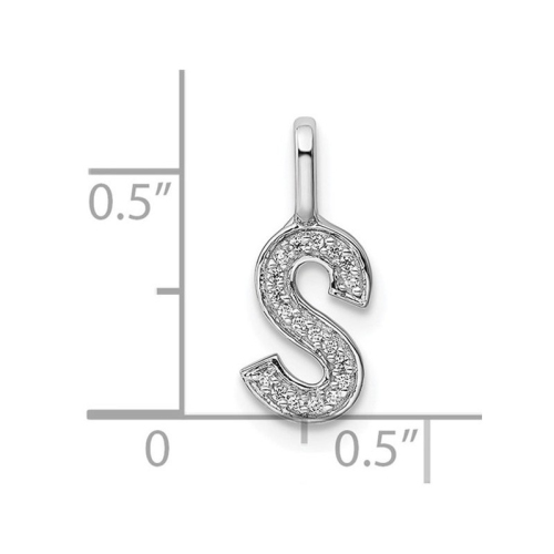 14K White Gold Initial -S- Pendant Charm with Accent Diamonds