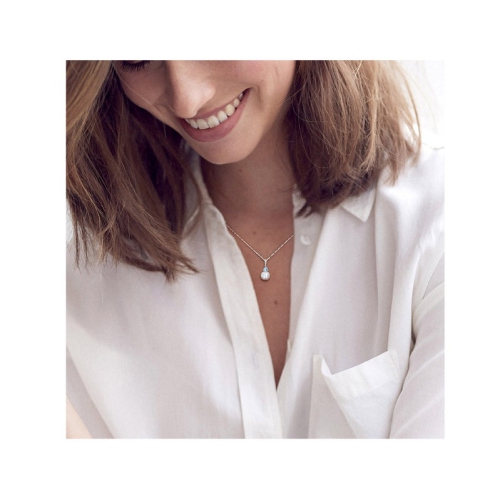 8-8.5mm Freshwater Cultured Drop Pearl Pendant Necklace with Blue Topaz in 10K White Gold with Chain