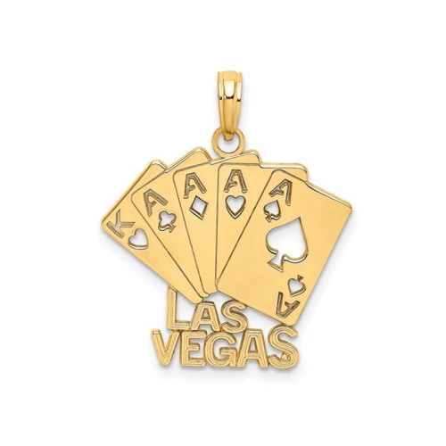 14K Yellow Gold Las Vegas Playing Cards Charm Pendant