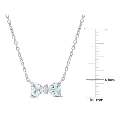 7/10 Carat Aquamarine Heart Bow Pendant Necklace in Sterling Silver with Chain
