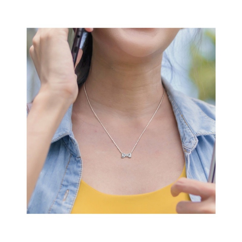 7/10 Carat Aquamarine Heart Bow Pendant Necklace in Sterling Silver with Chain